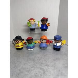 Fisher Price Little People Lot Of 6 Fireman Mechanic Crossing Guard Workers